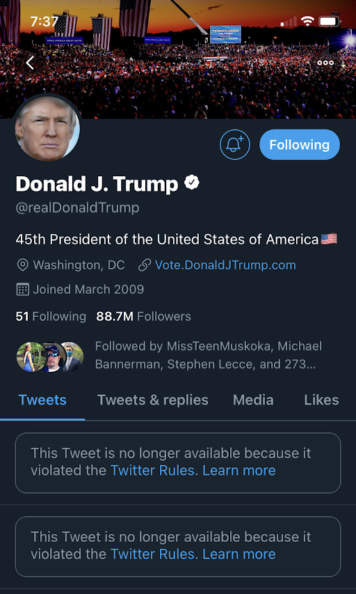 Trump blocked from Twitter permanently