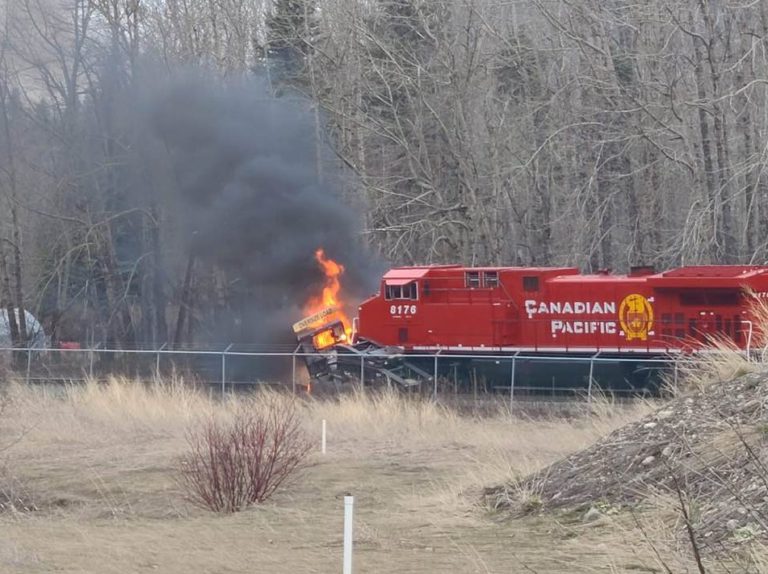 Train collides with semi-truck in Sparwood, closing Michel Creek Road