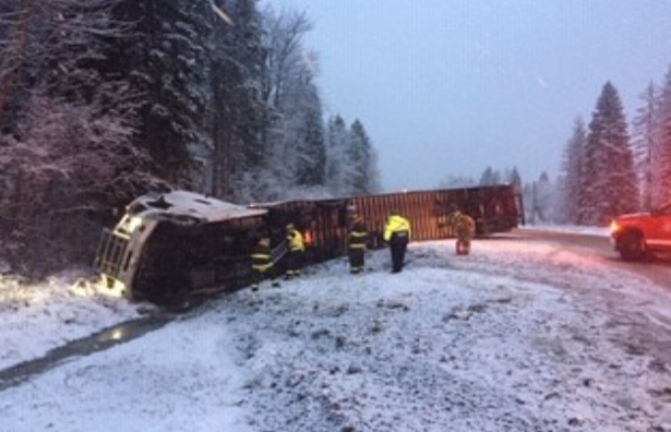 Highway 3 down to one lane near Sparwood following semi roll-over
