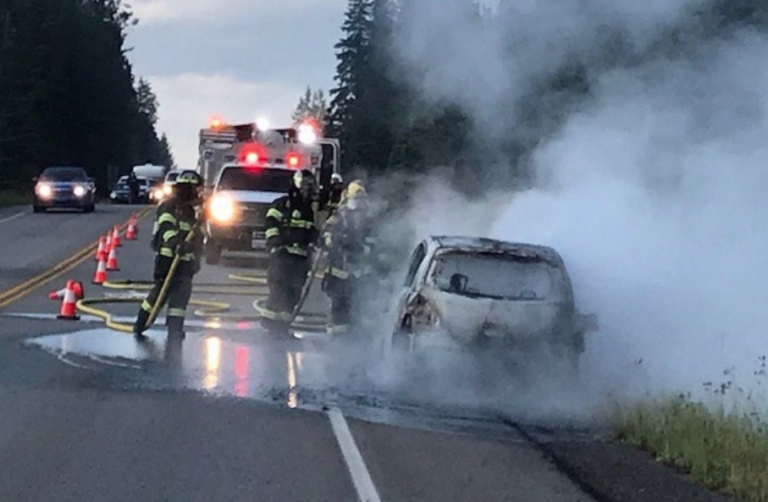 Elkford firefighters respond to highway vehicle fire