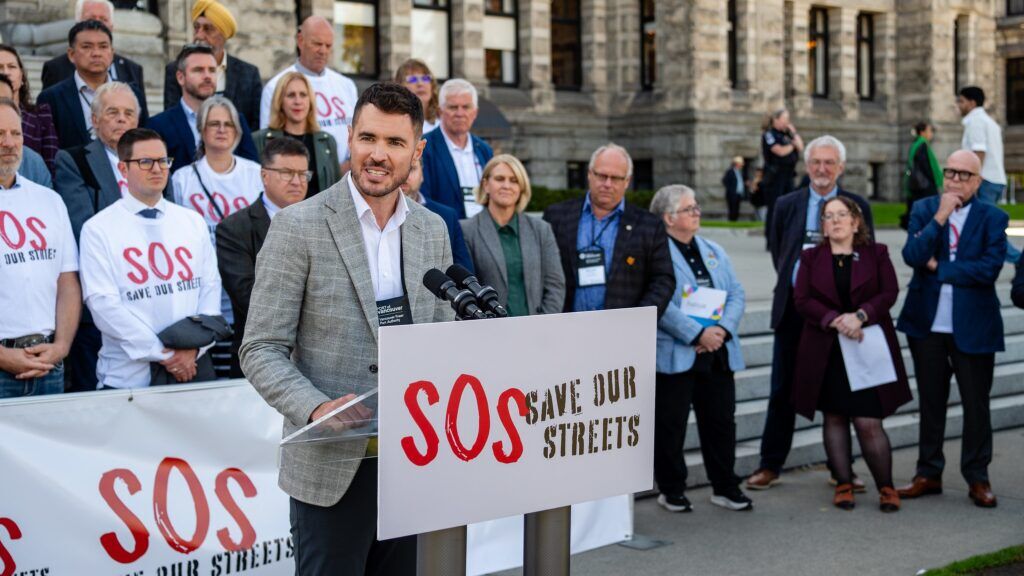 Port Coquitlam Mayor Brad West speaks at rally